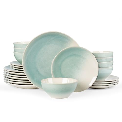 Ceramic Plates and Bowls Sets (Aqua Green / Service for 8)