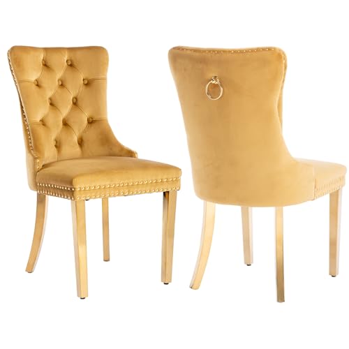 Gold Velvet Dining Chairs Set of 2 (Gold)