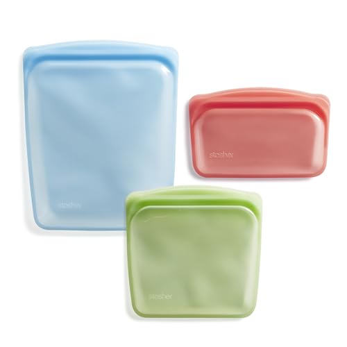 Premium Reusable Silicone Food Storage Bags (Green + Red + Blue / 3-Pack)