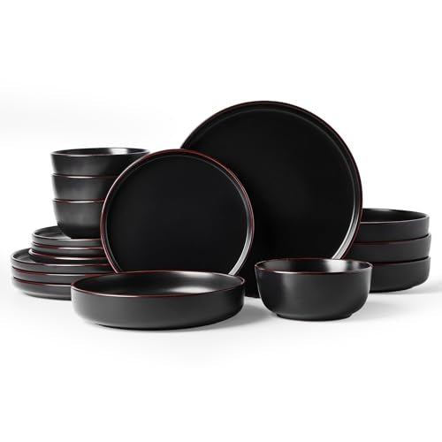 Mercury 16 Piece Dinnerware Set with Pasta Bowls (Matte Black / Service for 4 (Include Pasta Bowls))