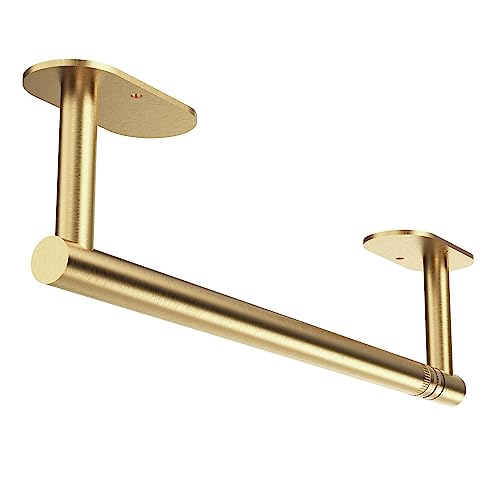 Gold Paper Towel Holder Under Cabinet Self Adhesive or Wall Mount (Gold / Standard Holder)