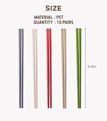 10 Pairs Fiberglass Chopsticks Reusable Set (Style 5 - 10 Pairs - Color Mix)