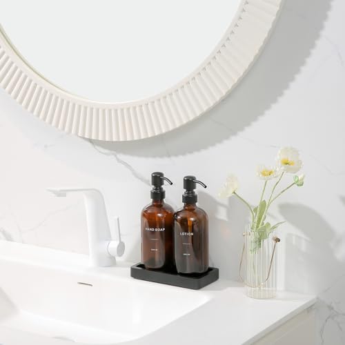 Amber Glass Soap Dispenser Set (Black Pump & Amber Bottle)