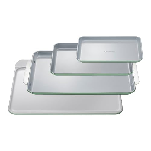 Non Stick Ceramic Baking Sheet Trio and Cookie Sheet Set (Sage / Baking Sheet Trio & Cookie Sheet)