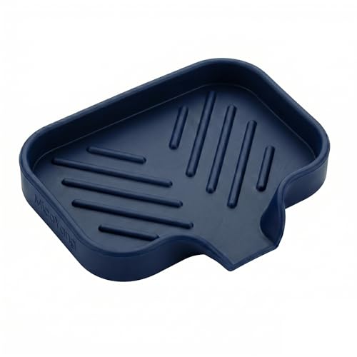 Silicone Soap Dish with Drain Spout (Navy Blue / S(4.9"×3.2"))
