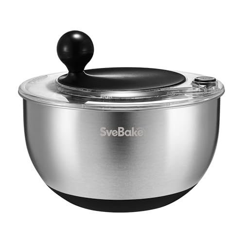 5.3Qt Stainless Steel Salad Spinner with Stop Button (Black)