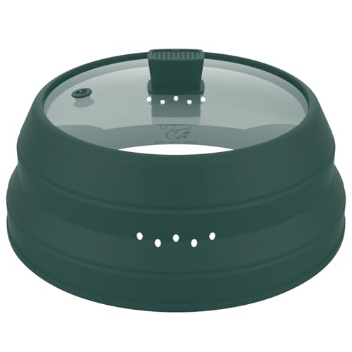 Tall Microwave Splatter Cover Glass Cover Guard Lid 5.8 inch Height with Collapsible Silicone for Food Pot Plate 10.5 inch Dark Green (Taller style Dark Green / 10.8 inch)