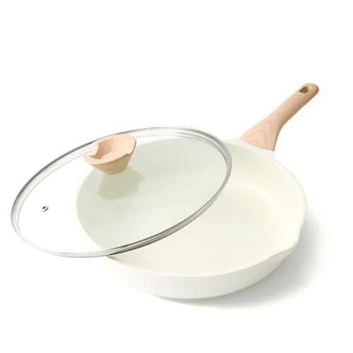 Ceramic Non Stick Frying Pan Skillet with Lid (White Ceramic / 12.5 Inch)
