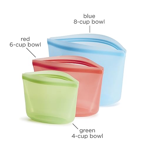 Premium Reusable Silicone Bags and Lunch Bag (Green + Red + Blue / 3-Pack)