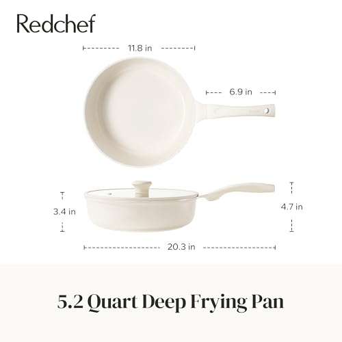 Ceramic Frying Pan with Glass Lid (Beige / 12inch Saute Pan With Lid)