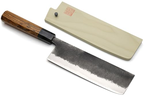 Nashiji High Carbon White Steel #2 Japanese Nakiri Vegetable Knife with Cocobolo Wood Handle (6.5'' (165mm) & Saya)