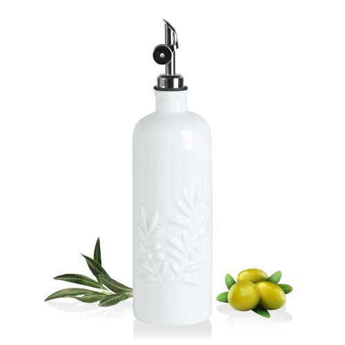 Sweejar 18 Oz Oil Dispenser for Kitchen with Gravity Spout (White / 18 Oz(Silver Spout))