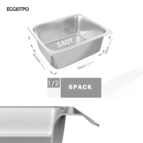 6 Pack Steam Table Pan Half Size 6 Inch Hotel Pan (6 Count)