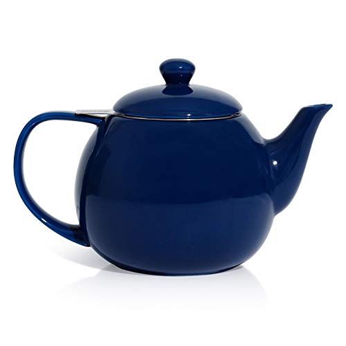 Teapot Porcelain Tea Pot with Stainless Steel Infuser (Navy / 27oz (with infuser))