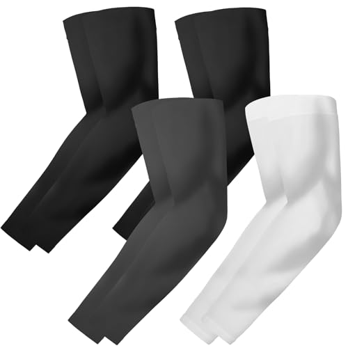 UV Sun Protection Arm Sleeves for Men Women (4 Pairs - 2 Black+white+grey)