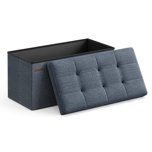 30 Inches Folding Storage Ottoman Bench (Misty Blue / 15"D x 30"W x 15"H (without Flipping Lid))