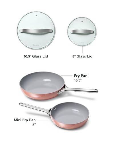 Ceramic Non Stick Fry Pan Set with Glass Lids (2x 10.5 IN & 1x 8 IN / Perracotta)