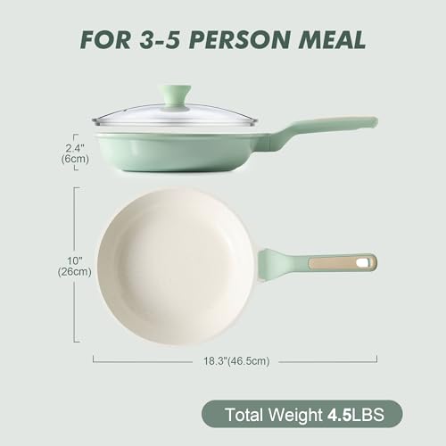 10In Nonstick Ceramic Frying Pan with Lid (Mint Green / 10 Inch)