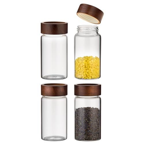 8 oz Small Glass Spice Jars with Airtight Wood Acacia Lid 4 PCS (4×250ml(8.4oz))