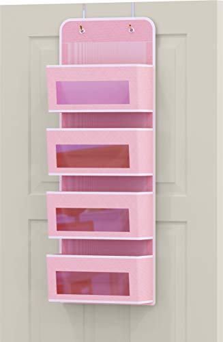 4 Clear Window Pocket Over Door Hanging Organizer (4 Pockets / Pink)