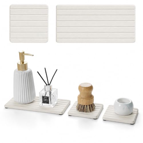 Diatomaceous Earth Sink Organizer Tray Set (3 Pack - Beige - 1pc of 8"x 3.8" and 2pcs of 3.8"x 3.8")