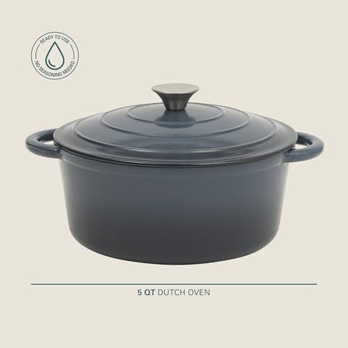 Addlestone 5 Qt Enameled Cast Iron Dutch Oven Pot with Lid (5-Quart / Gradient Navy Blue)