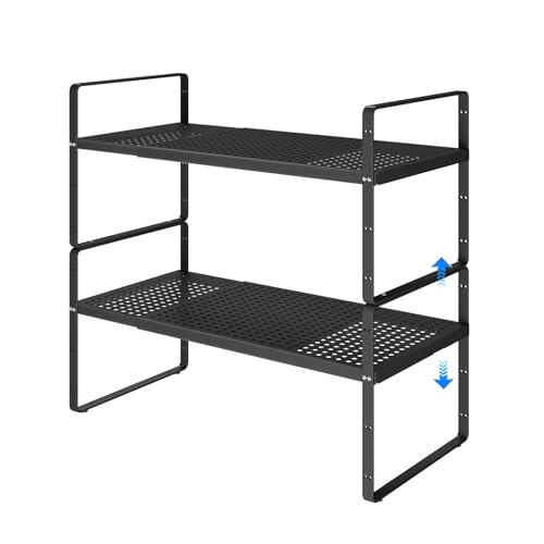 Expandable Cabinet Shelf Organizers (Black Large)