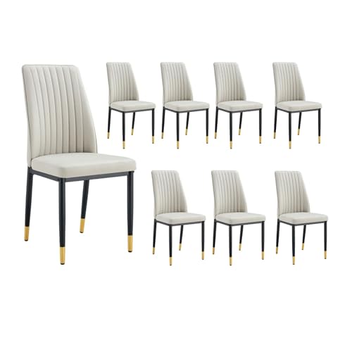 Modern Dining Chairs Set of 8 Gray Kitchen Chairs Set PU Leather Chair with Metal Legs Armless Upholstered Chair for Dinner Room (B- Gray)