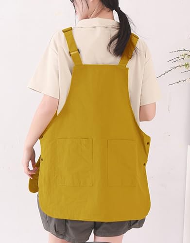 Waterproof Reversible Adjustable Bib Apron with 3 (3 Pockets Yellow)