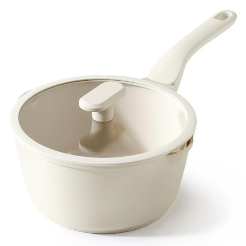 Ceramic Nonstick Saucepan with Lid (3 Quarts / Coconut White)