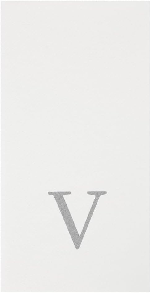 Luxenap 15.8 X 7.9 Inch Linen-Feel Guest Towels, 2000 Lettered Hand Towels - Silver Letter 'V', Sans Serif Font, White Paper Dinner Napkins, airlaid, For Restrooms And Tables - Restaurantware