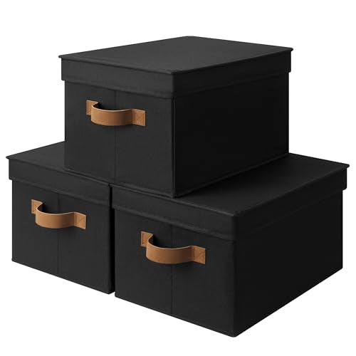 Fabric Storage Bins with Lids (Black / Large)