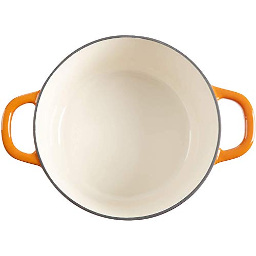 Artisan 5 Quart Round Enameled Cast Iron Dutch Oven (Sunset Orange / 5-Quart)