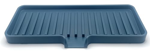 Silicone Soap Dish Tray and Sponge Holder with Drain Chute (Smoky Blue / (MD) 9"x3.5")