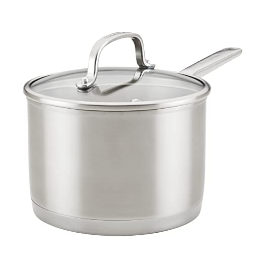 3 Ply Base Brushed Stainless Steel Sauce Pan (Brushed Stainless Steel / 3 Quarts)