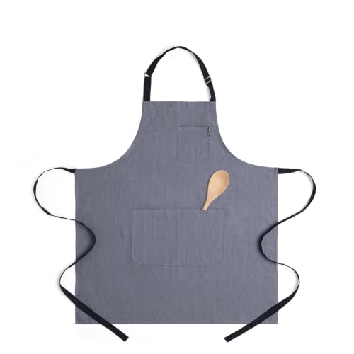 100% Pure Linen Apron (Grey / Black / 33 X 30 Inch)