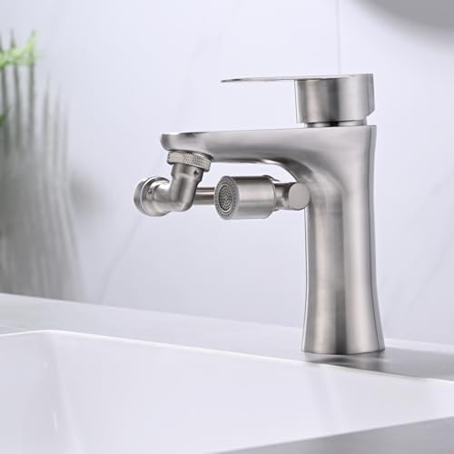 Universal 1080° Swivel Bathroom Faucet Extender Rotating Faucet Attachment Adapter for Kitchen Sink Brushed Nickel