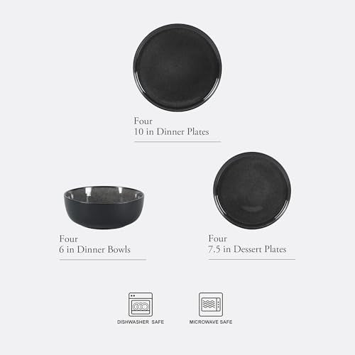 Tahoe Sunset 12 Piece Stoneware Reactive Glaze (Service for 4 (12pcs) / Tahoe Black)
