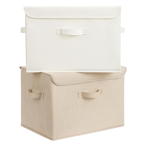 Memory Keepsake Storage Box (Ivory White&Khaki / Extra Large-2 Pack)