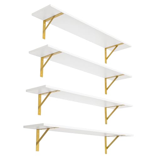 Long Wall Shelves (White and Gold / 39.4 Inch)