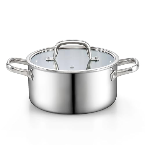 4 Quart Tri Ply Clad Stainless Steel Stock Pot with Lid (4 Quarts / Silver)