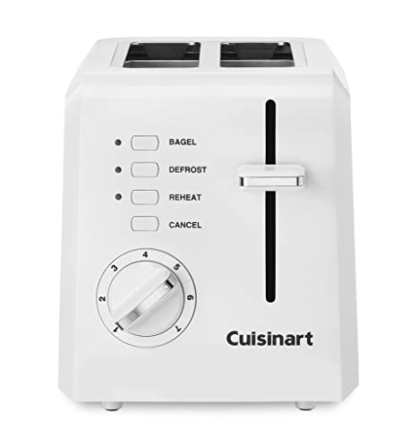 CPT-122 2-Slice Compact Plastic Toaster, Slots for Bagels & Bread, 7 Shade Settings, Cancel/Defrost/Reheat Functions, Removable Crumb Tray, Small Kitchen Appliance for Home & Office, White (White / 2-Slice / Toaster)
