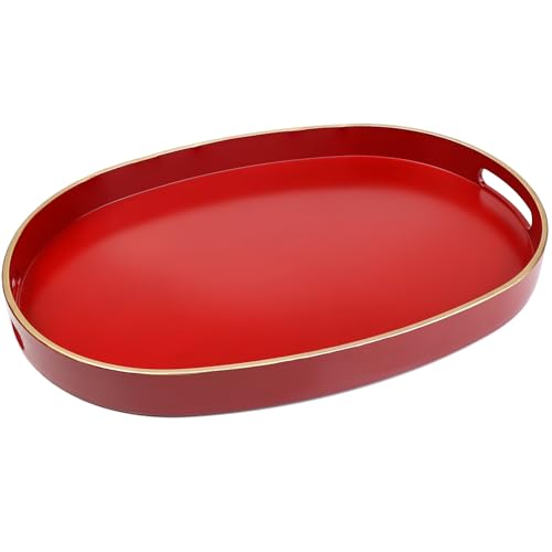 Red Plastic Serving Tray for Ottoman (Oval Red / 15.5" x 10.6" x 1.4")