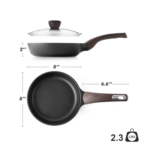 8inch Nonstick Frying Pan Paella Pan with Lid (8 Inch / NIGHT Black)