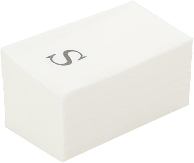Luxenap 15.8 X 7.9 Inch Linen-Feel Guest Towels, 50 Lettered Hand Towels - Silver Letter 'S', Sans Serif Font, White Paper Dinner Napkins, airlaid, For Restrooms And Tables - Restaurantware
