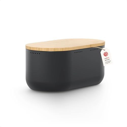 Stainless Steel Bread Box with Cutting Board (Carbon Black)