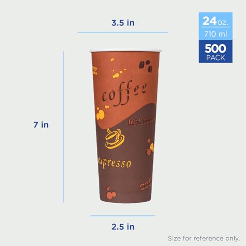 24 oz Paper Hot Coffee Cups [500 ct] Disposable (24 OZ / Café Theme)