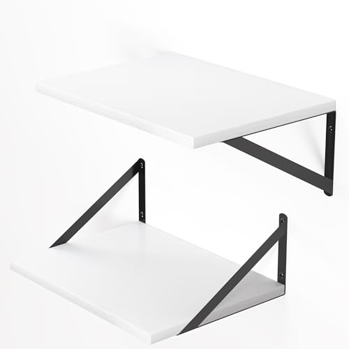 16W x 12D Deep Floating Shelves Set of 2 White (White With Black Metal Bracket / 16wx12dx5.8h)