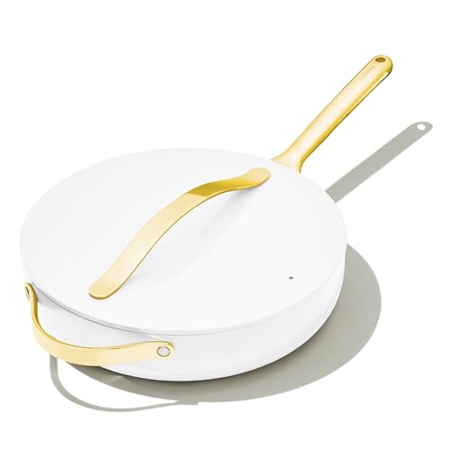 Non Stick Ceramic Sauté Pan with Lid (White)