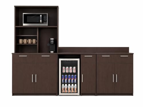 2 Door Kitchenette Cabinet with Upper Hutch (90" W – 2 Doors + Fridge + Hutch)